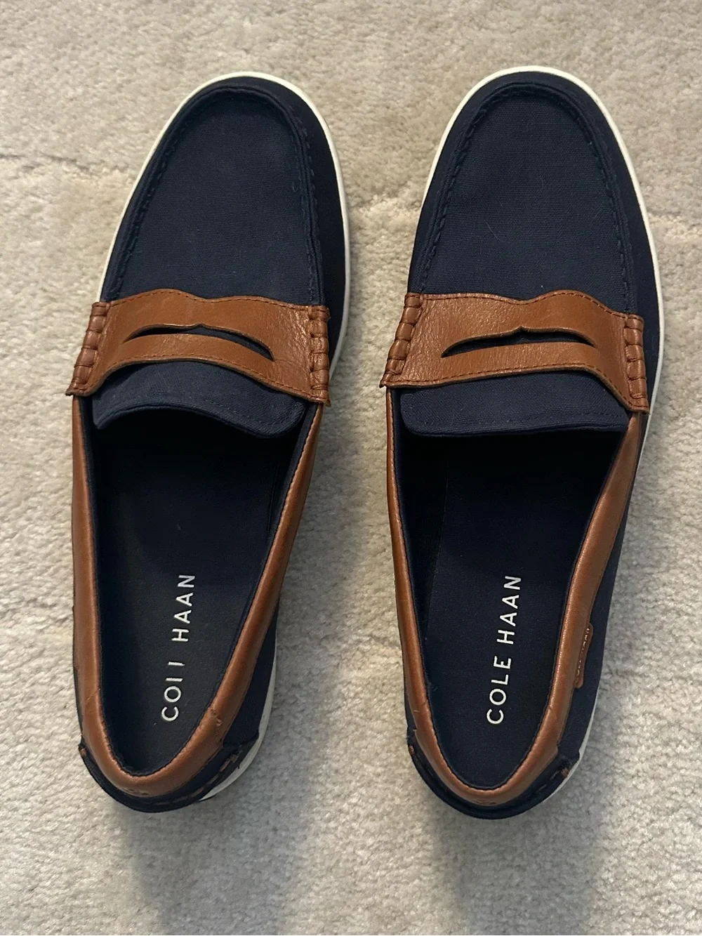 Cole Haan Navy and Brown Nantucket Casual Penny Loafers Size 13 Deck Boat Resort